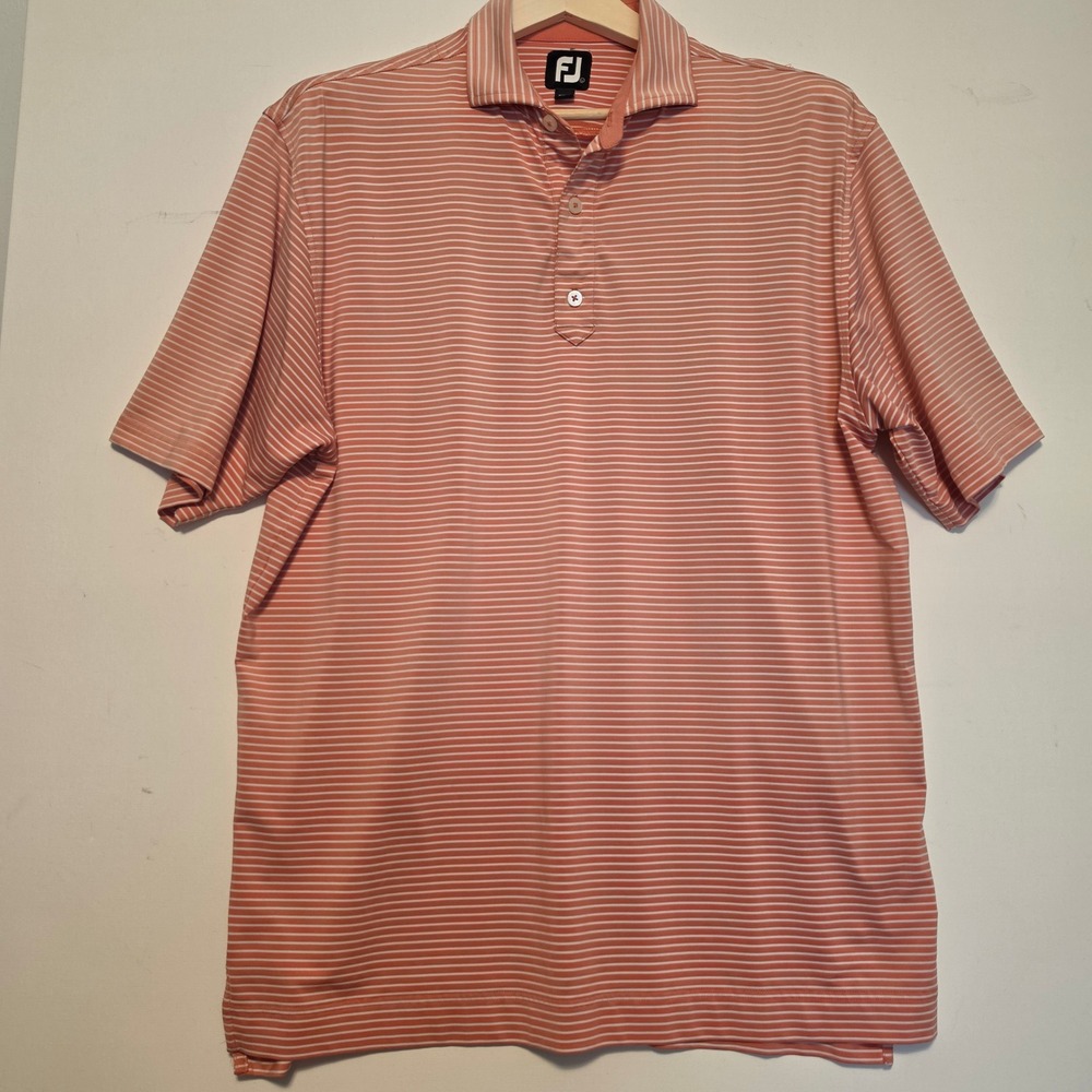 FootJoy Striped Short Sleeve Golf Polo Shirt Coral Orange White Large